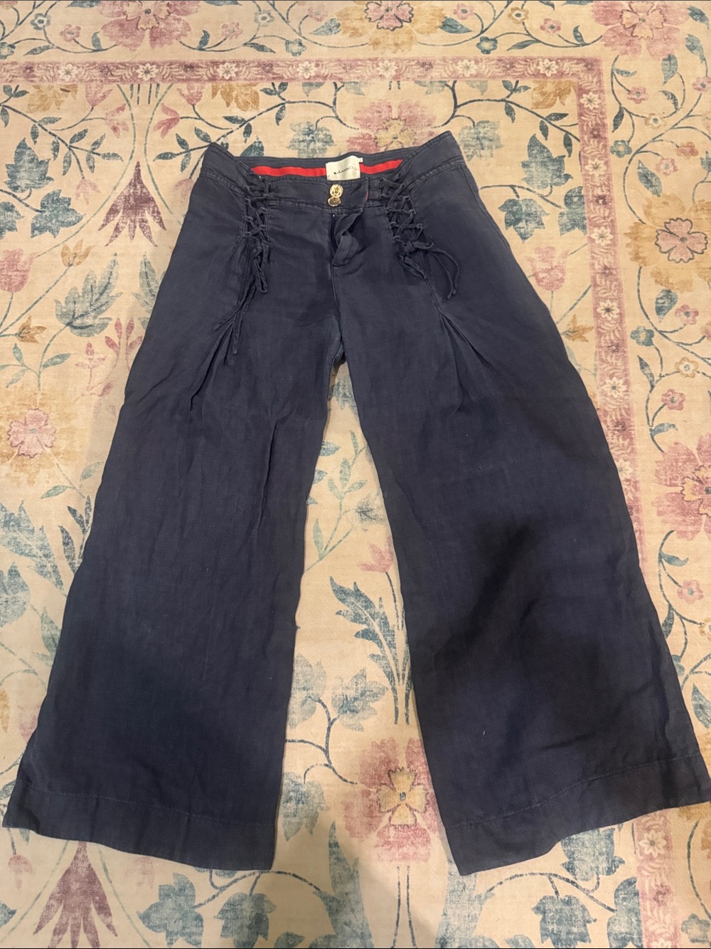 Anthropologie elevenses Navy Blue Wide-Leg Lace-Up Pants